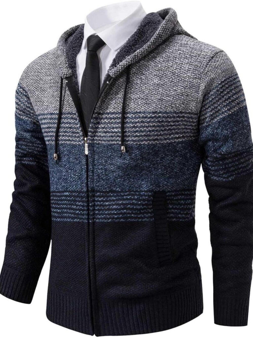 Cozy Men's Knit Fleece Hooded Cardigan Sweater Jacket - Perfect for Layering